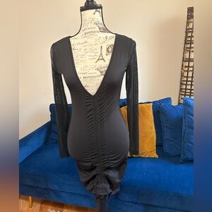 Black Ruched Bodycon Dress Tie Dress